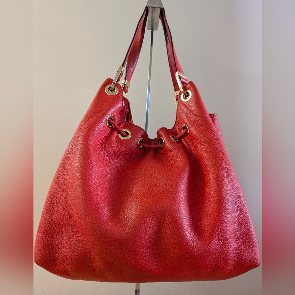 Michael Michael Kors Large Red Camden Pebbled Leather Shoulder Bag, EUC - Picture 2 of 14
